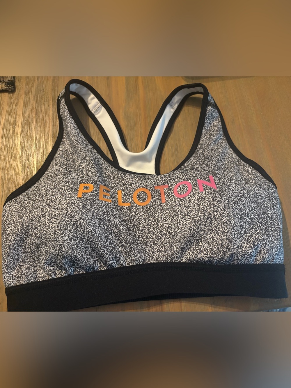 adidas x Peleton Black and White Patterned Racerback Sports Bra w/Logo